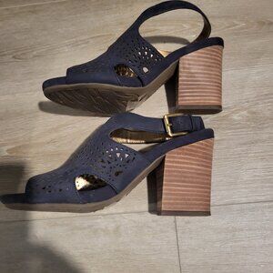 Anne Klein Navy Suede Sandals, 6.5